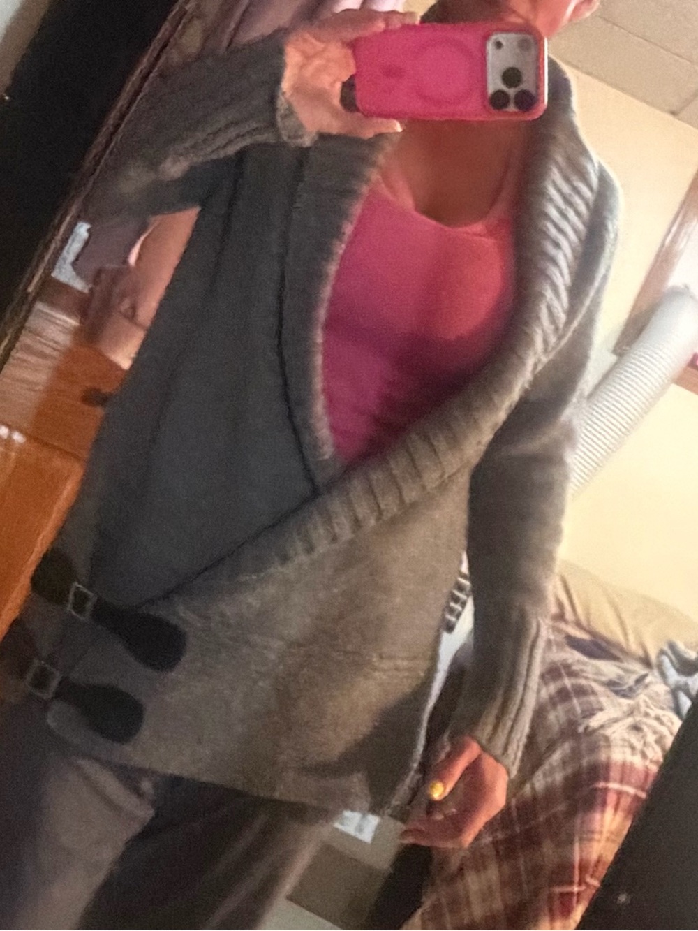 Moda International Gray Open-Front Ribbed Cuff Cardigan - Picture 3 of 3